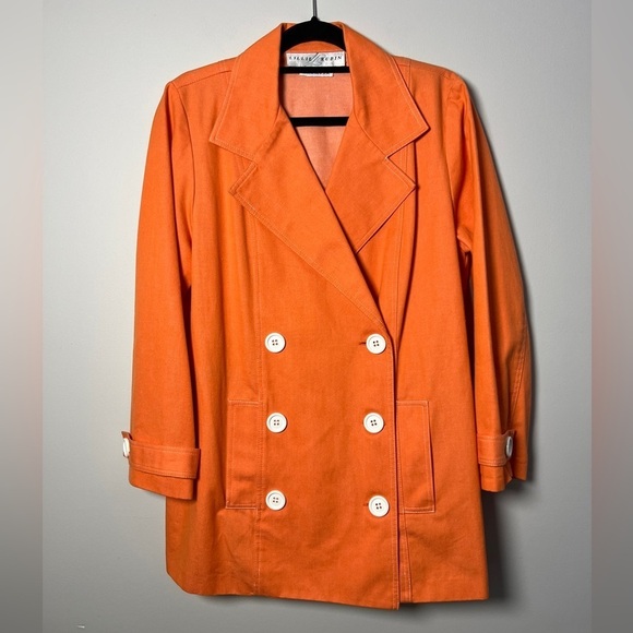 Vintage Lillie Rubin Orange Double Breasted Blazer White Buttons - Picture 1 of 6